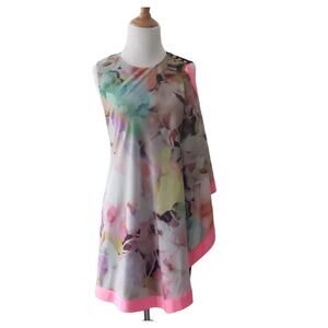 Ted Baker Women Elsee Electric Daydream Dress Pink Black Cape Overlay XXS